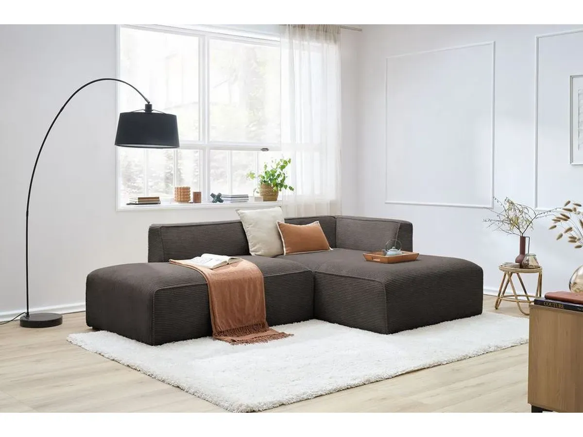 Canapé d'angle fixe MEGEVE tissu velours côtelé marron  angle droit BOBOCHIC 4 places