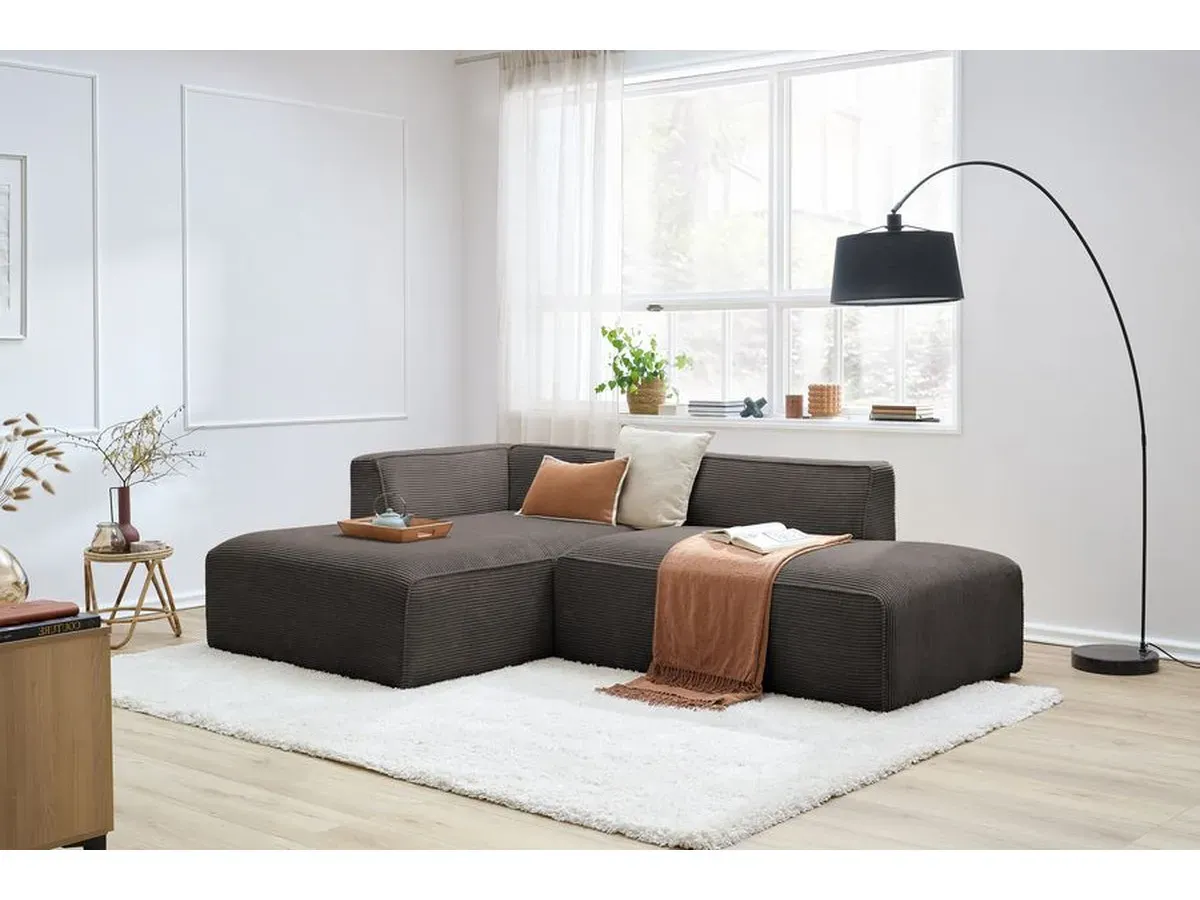 Canapé d'angle fixe MEGEVE tissu velours côtelé marron  angle gauche BOBOCHIC 4 places