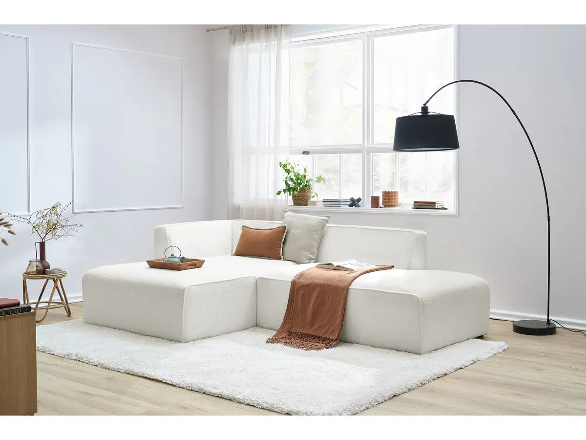 Canapé d'angle fixe MEGEVE tissu bouclette blanc  angle gauche BOBOCHIC 4 places