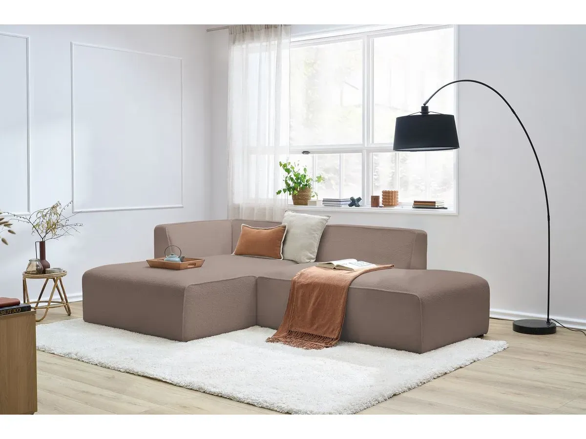 Canapé d'angle fixe MEGEVE tissu bouclette marron  angle gauche BOBOCHIC 4 places