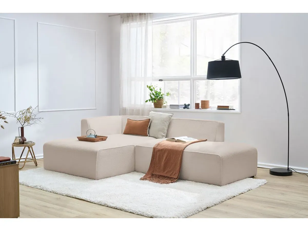 Canapé d'angle fixe MEGEVE tissu bouclette beige  angle gauche BOBOCHIC 4 places