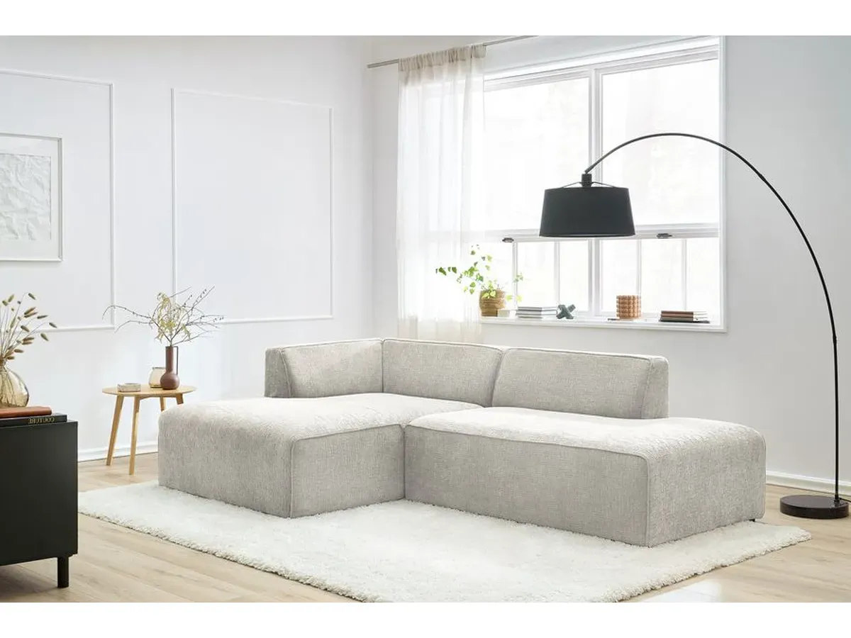 Canapé d'angle fixe MEGEVE tissu texturé beige  angle gauche BOBOCHIC 4 places