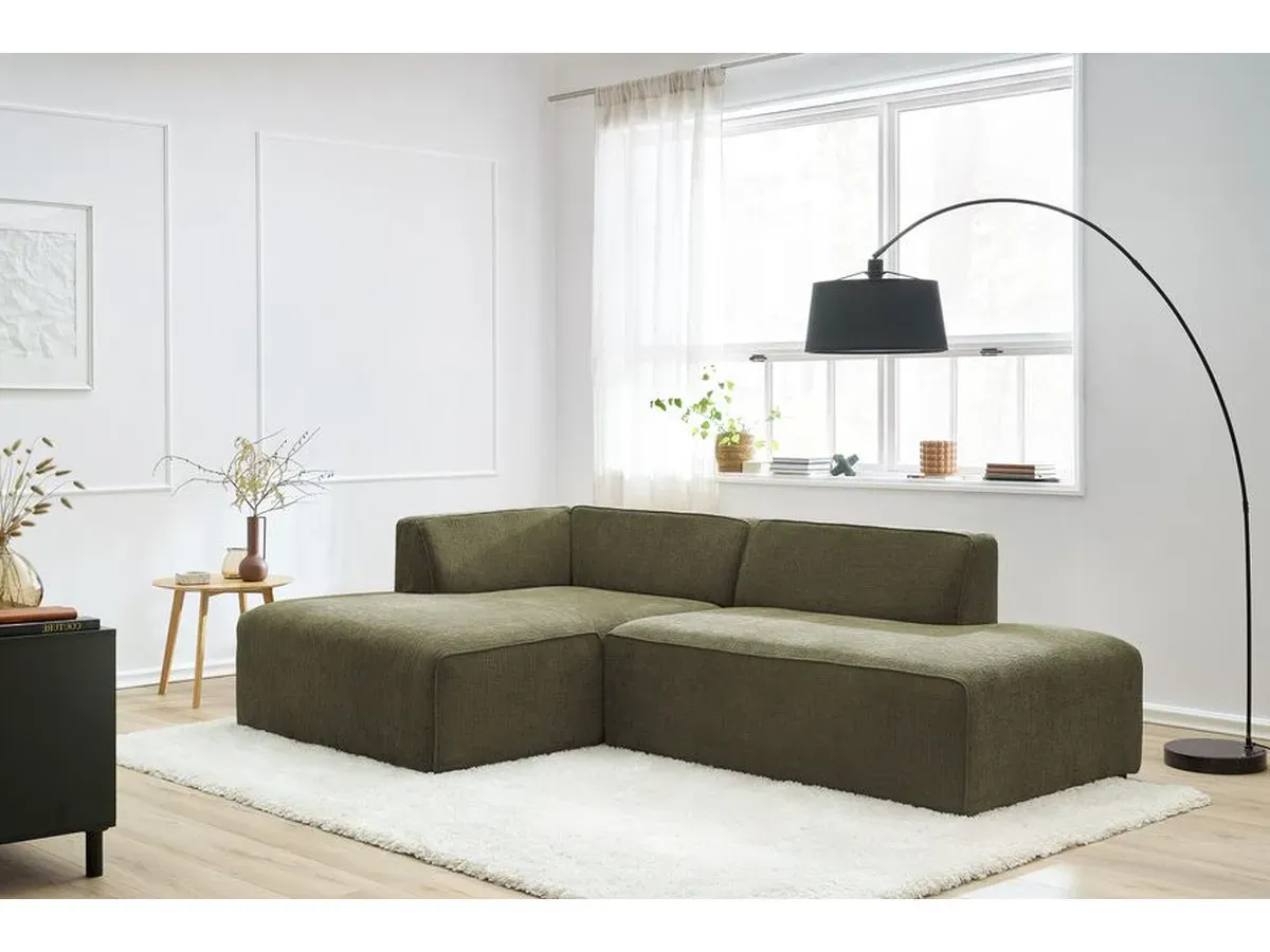 Canapé d'angle fixe MEGEVE tissu texturé vert  angle gauche BOBOCHIC 4 places