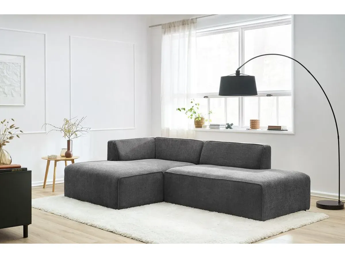 Canapé d'angle fixe MEGEVE tissu texturé gris foncé  angle gauche BOBOCHIC 4 places
