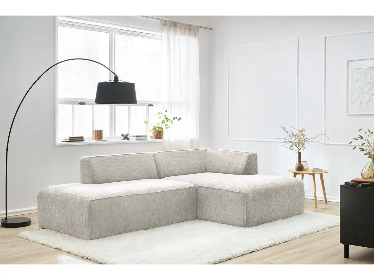 Canapé d'angle fixe MEGEVE tissu texturé beige  angle droit BOBOCHIC 4 places
