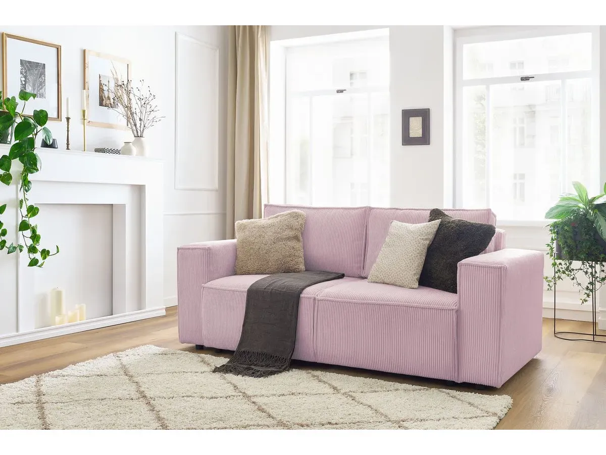 Canapé droit fixe 2 places NIHAD velours côtelé violet   BOBOCHIC