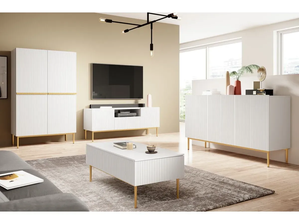 Buffet haut 2 portes 100 cm KASHA Pieds or blanc   BOBOCHIC