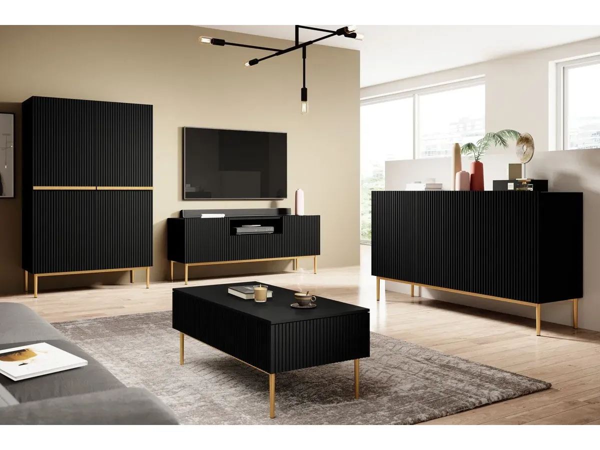 Buffet haut 2 portes 100 cm KASHA Pieds or noir   BOBOCHIC