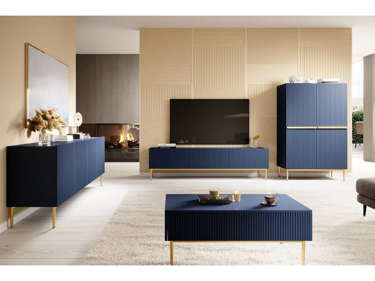 Buffet haut 2 portes 100 cm KASHA Pieds or bleu foncé   BOBOCHIC