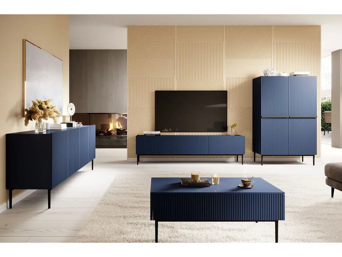 Buffet haut 2 portes 100 cm KASHA Pieds noir bleu foncé   BOBOCHIC