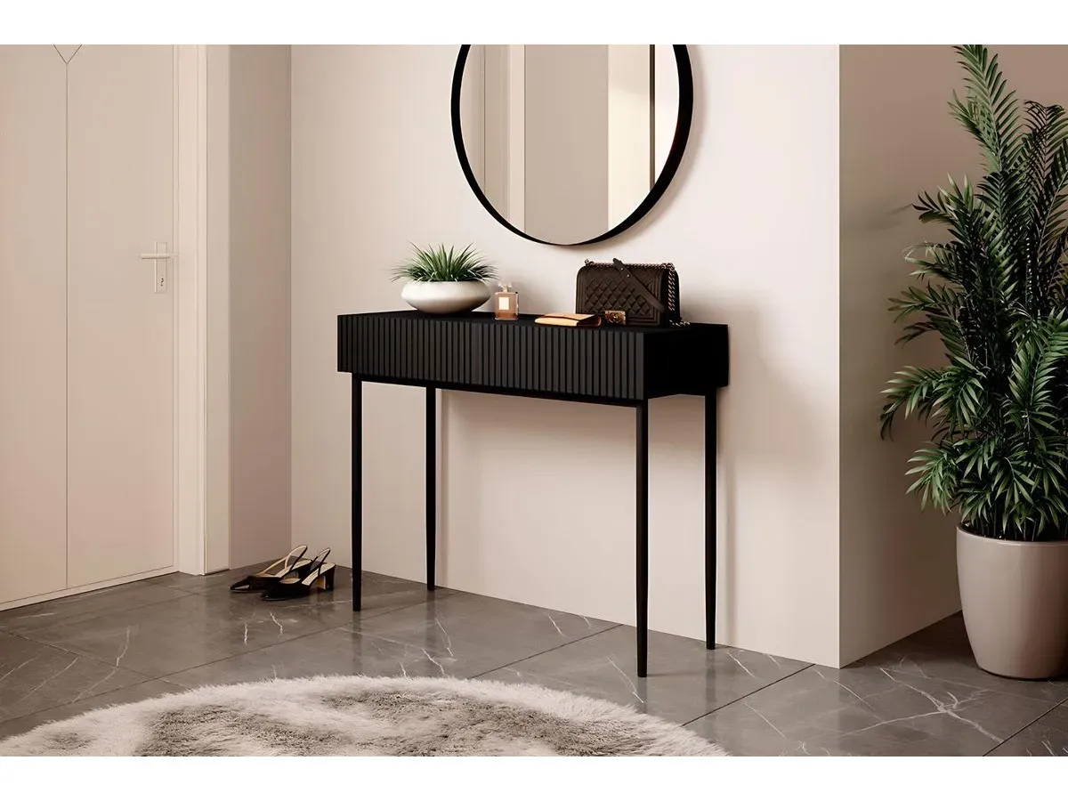 Console 2 tiroirs KASHA pieds noirs noir   BOBOCHIC