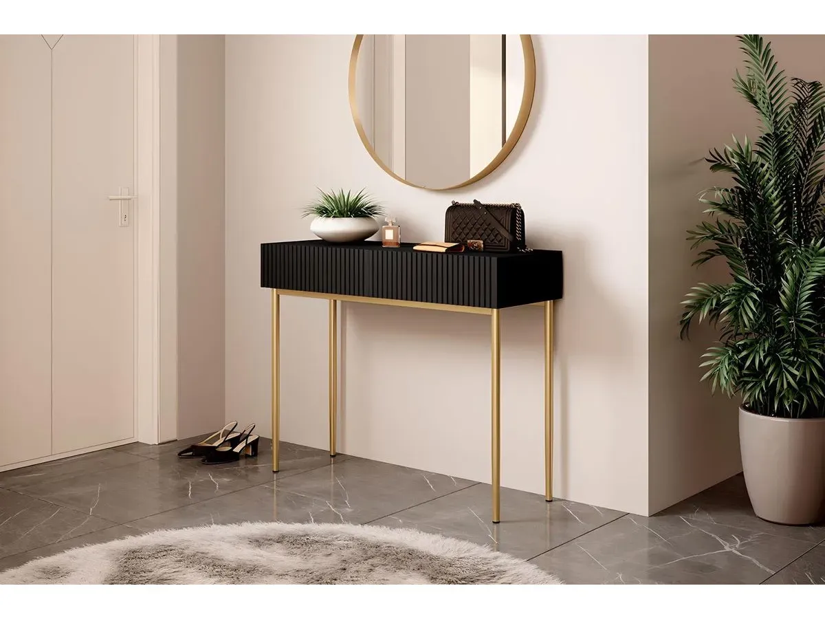 Console 2 tiroirs KASHA Pieds or noir   BOBOCHIC