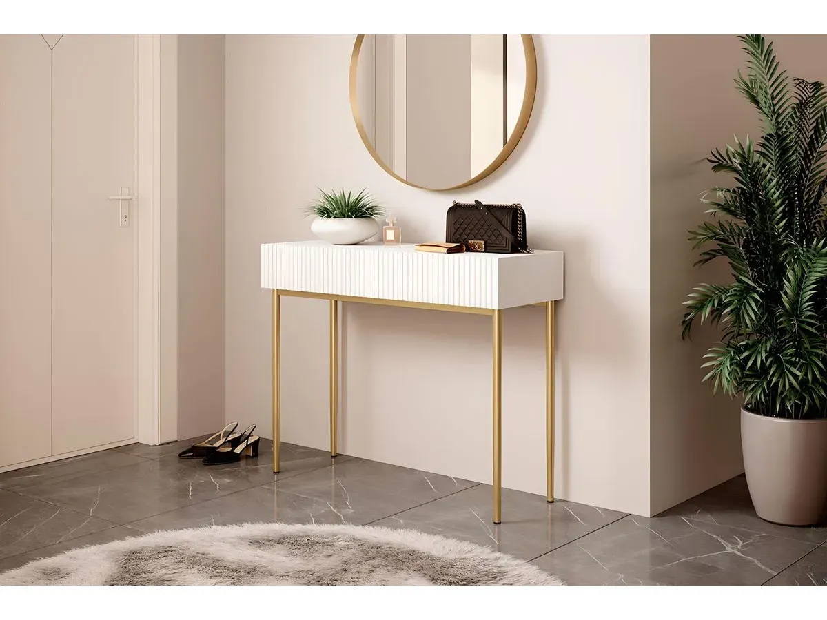 Console 2 tiroirs KASHA Pieds or blanc   BOBOCHIC
