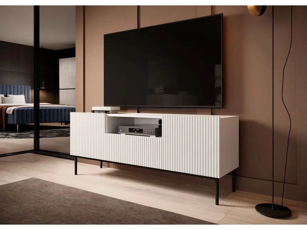 Meuble TV 150 cm avec niche KASHA Pieds noir blanc   BOBOCHIC