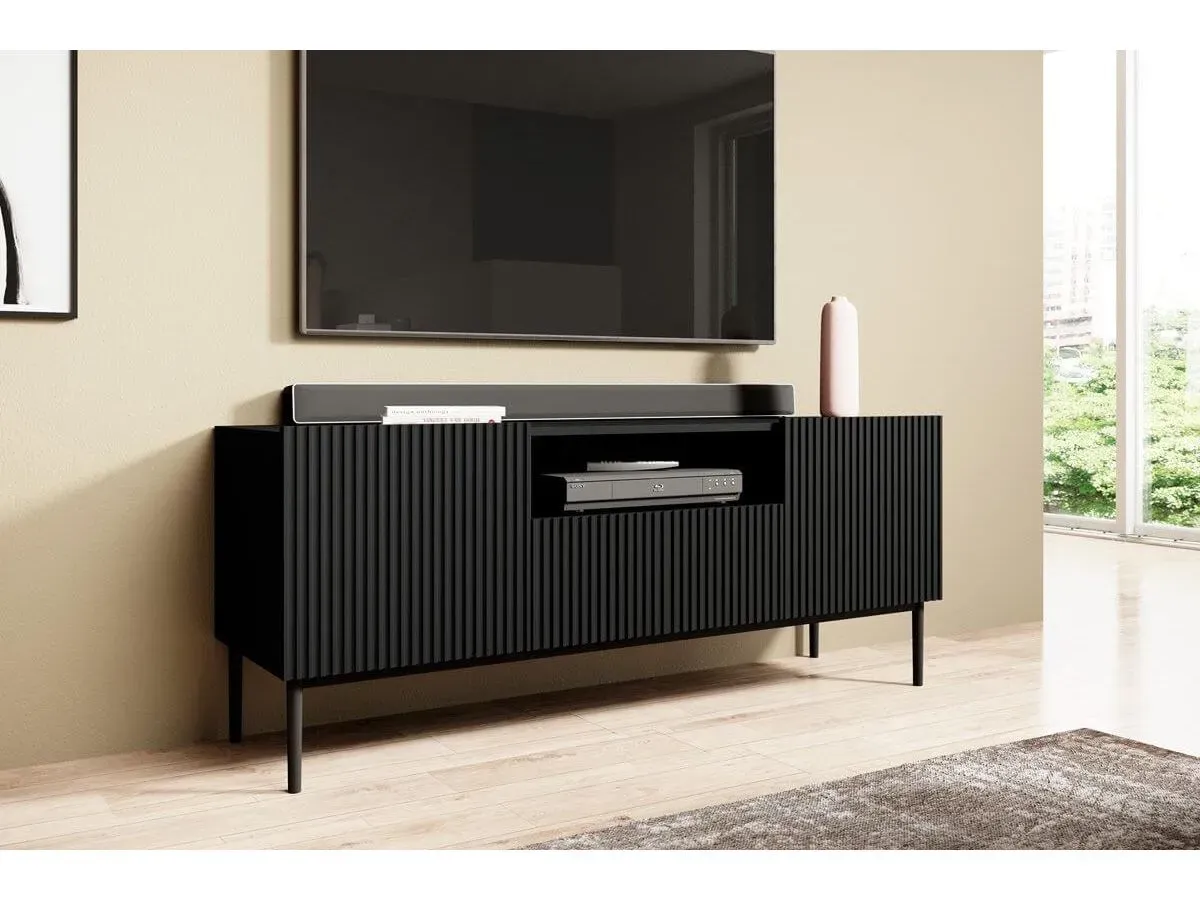Meuble TV 150 cm avec niche KASHA Pieds noir noir   BOBOCHIC