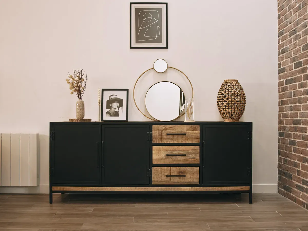 Séjour complet BEAUBOURG avec Buffet 200 cm + Meuble TV + Table basse Bois massif de manguier    BOBOCHIC