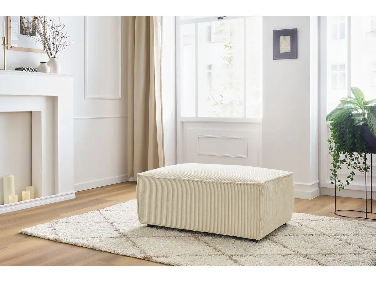 Pouf compact NIHAD velours côtelé beige   BOBOCHIC