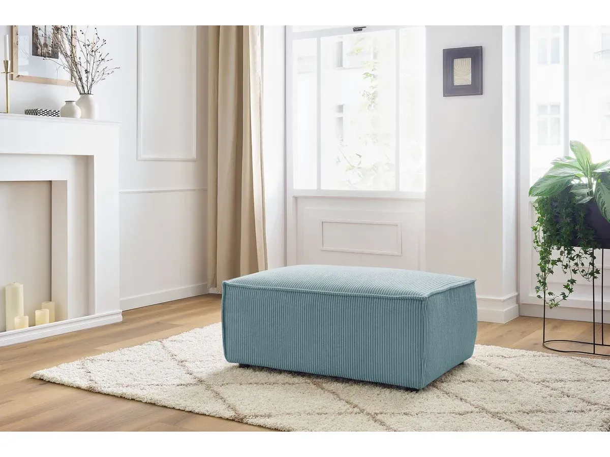 Pouf compact NIHAD velours côtelé bleu clair   BOBOCHIC
