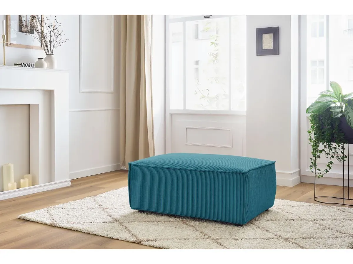 Pouf compact NIHAD velours côtelé bleu foncé   BOBOCHIC