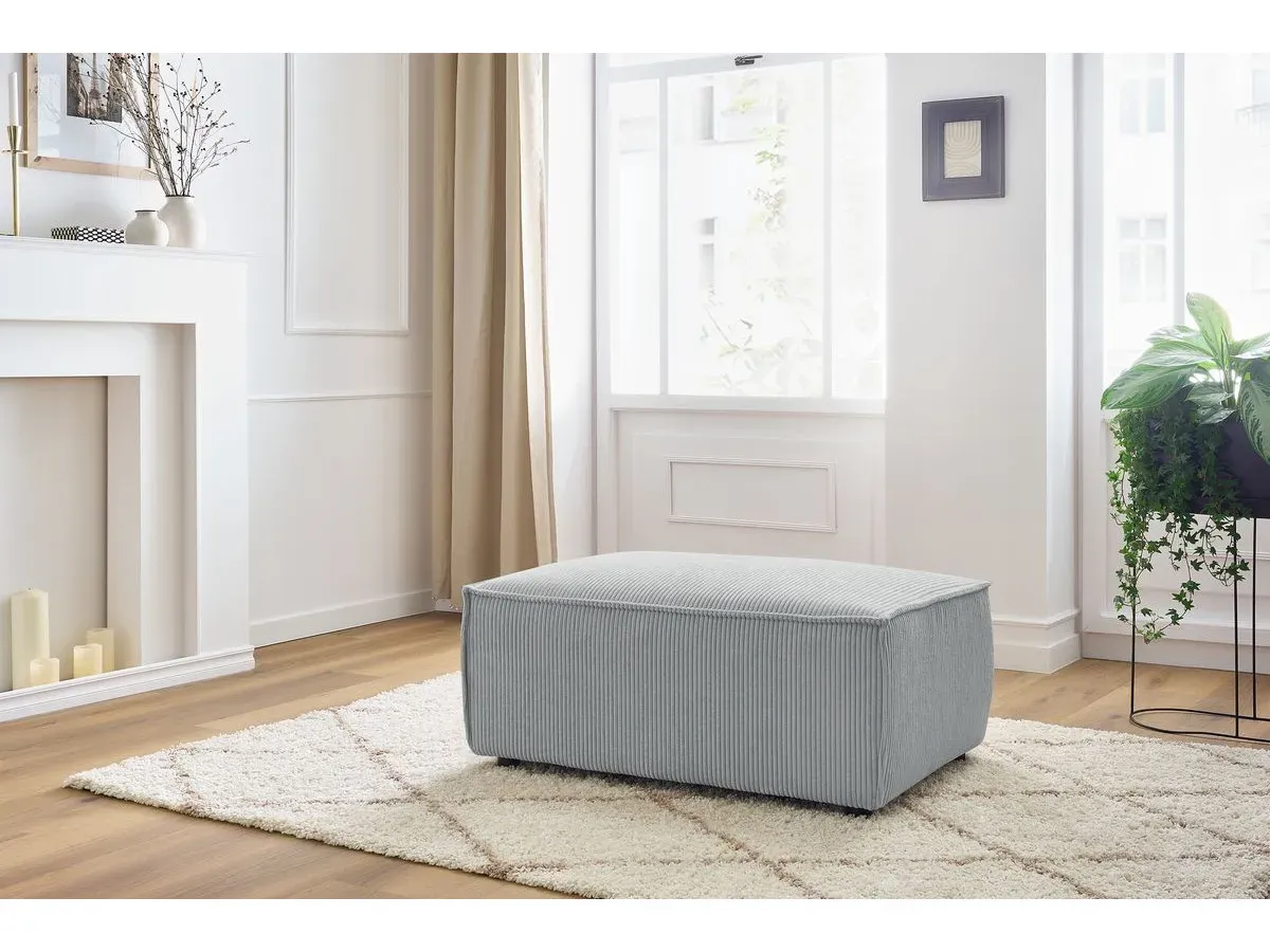 Pouf compact NIHAD velours côtelé gris clair   BOBOCHIC