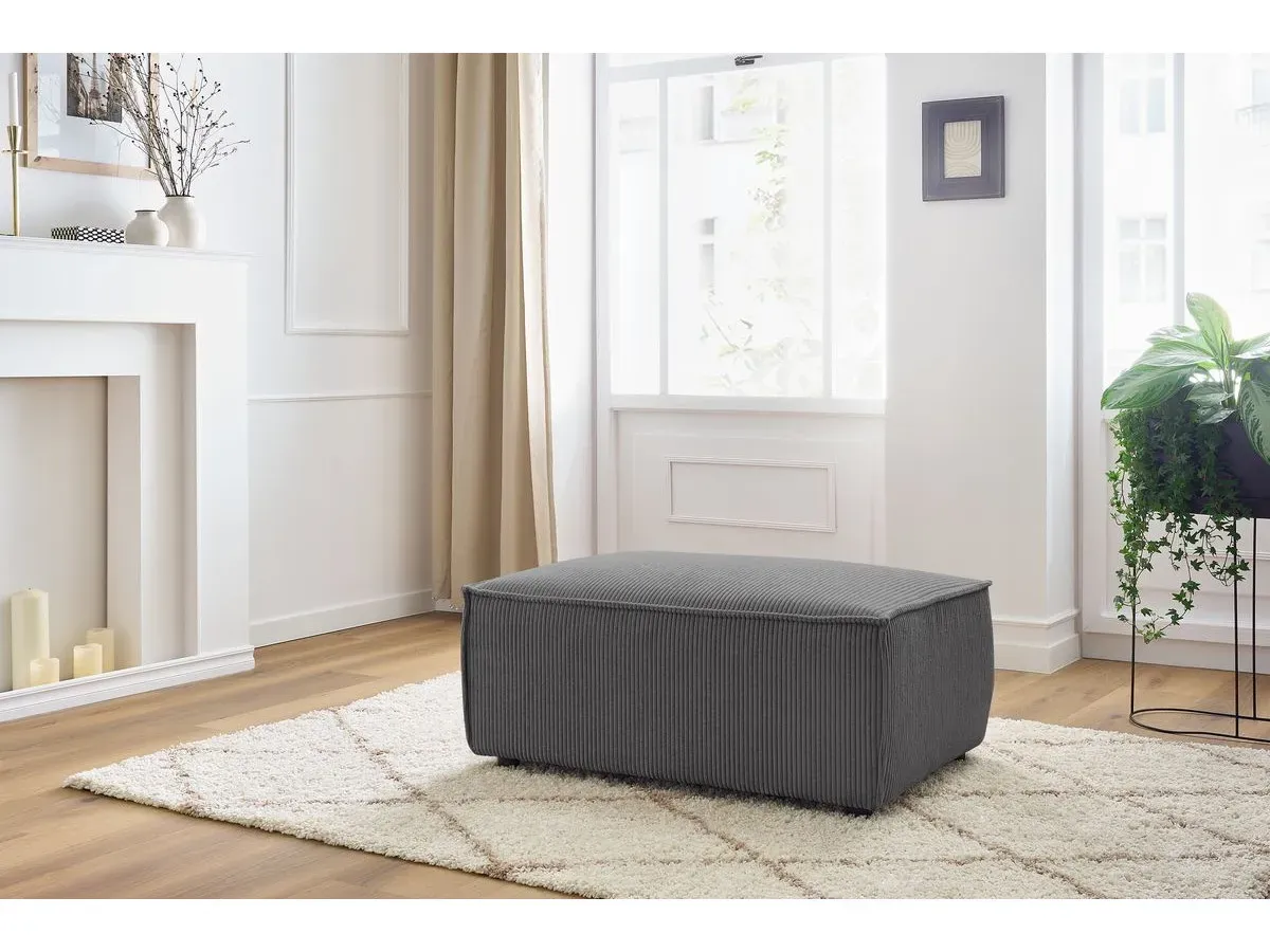 Pouf compact NIHAD velours côtelé gris foncé   BOBOCHIC