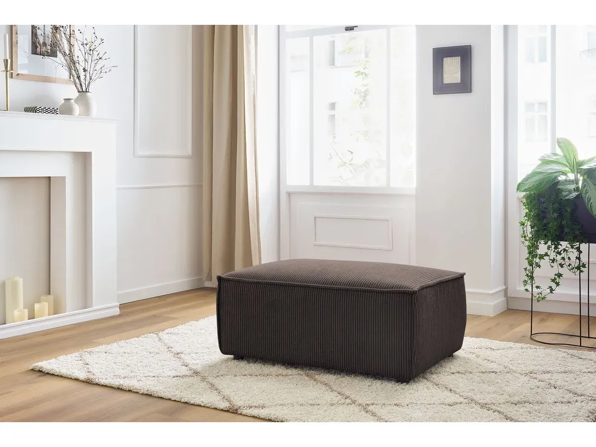 Pouf compact NIHAD velours côtelé marron   BOBOCHIC
