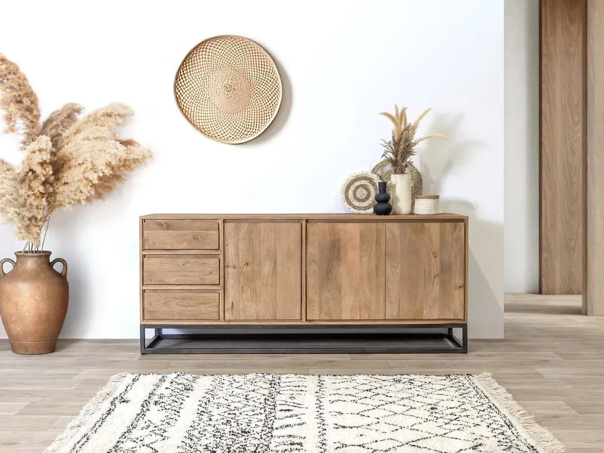 Buffet 3 portes 190 cm BERGERAC Bois massif de manguier    BOBOCHIC