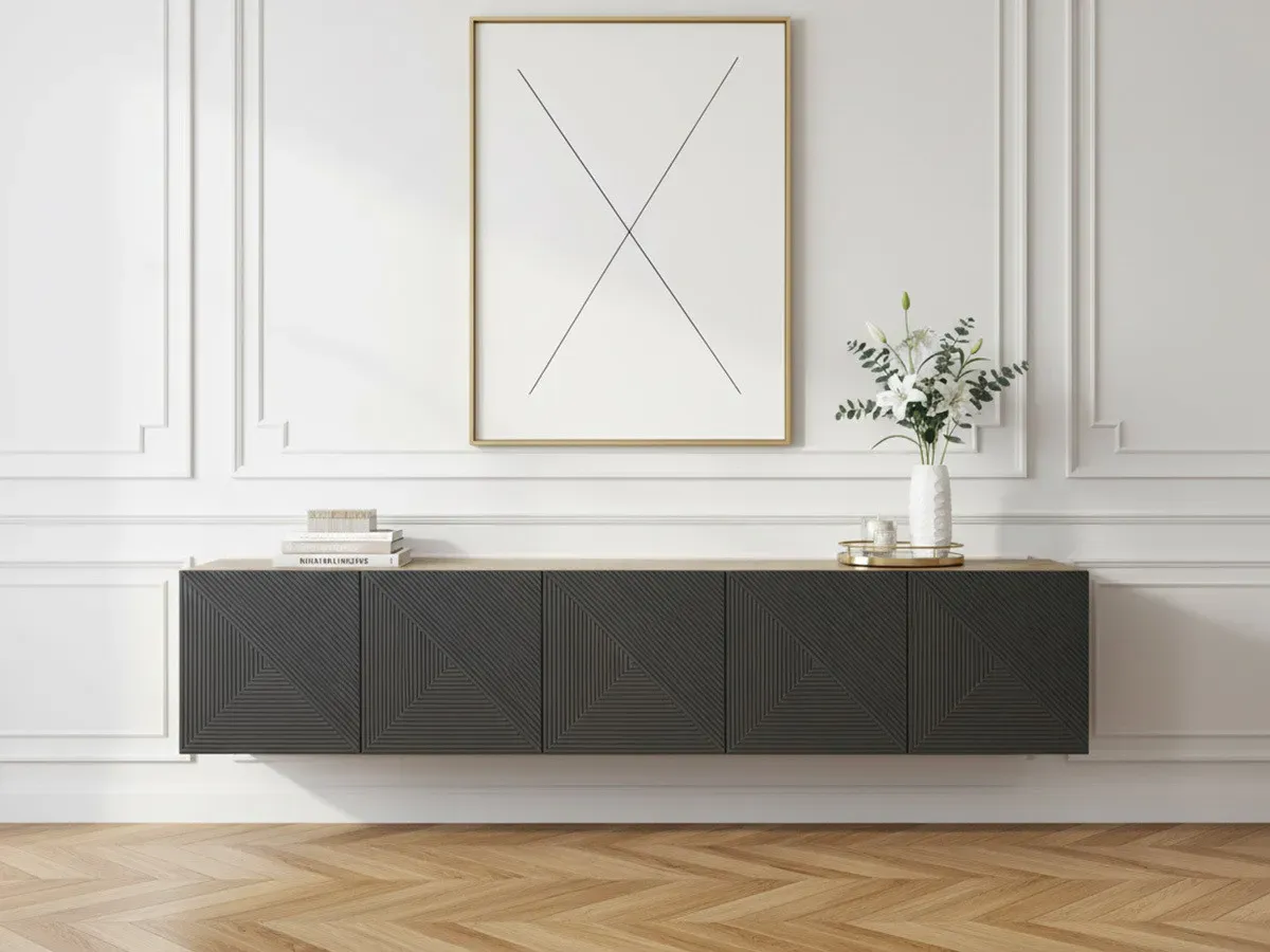 Meuble TV suspendu 200 cm ALICE gris foncé   BOBOCHIC