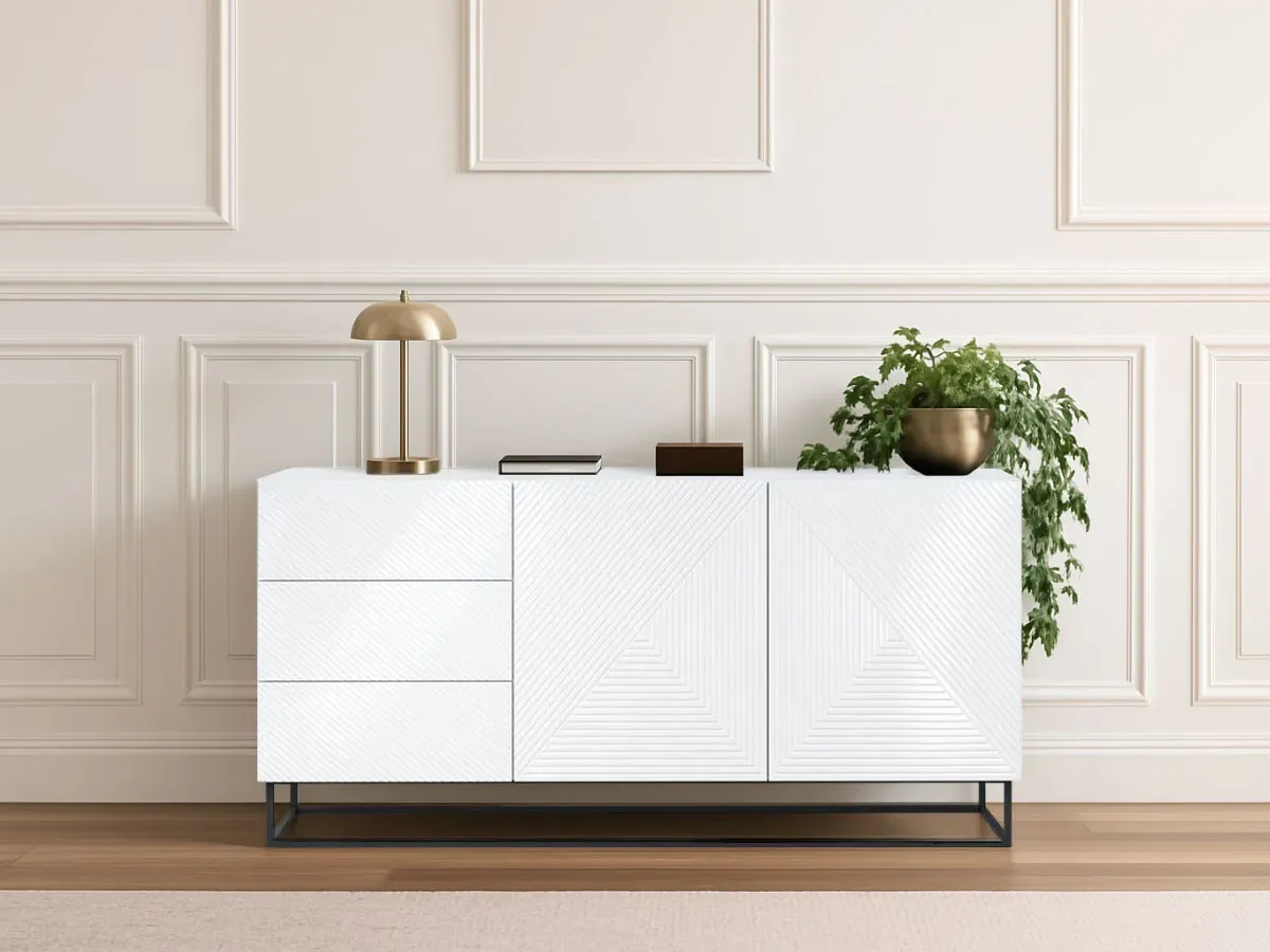 Buffet 2 portes 167 cm ALICE pieds en métal blanc   BOBOCHIC