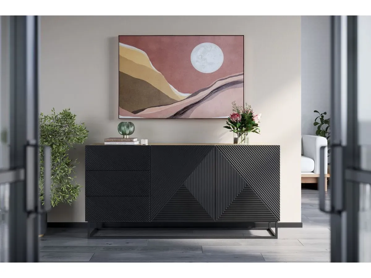 Buffet 2 portes 167 cm ALICE pieds en métal chêne et noir   BOBOCHIC