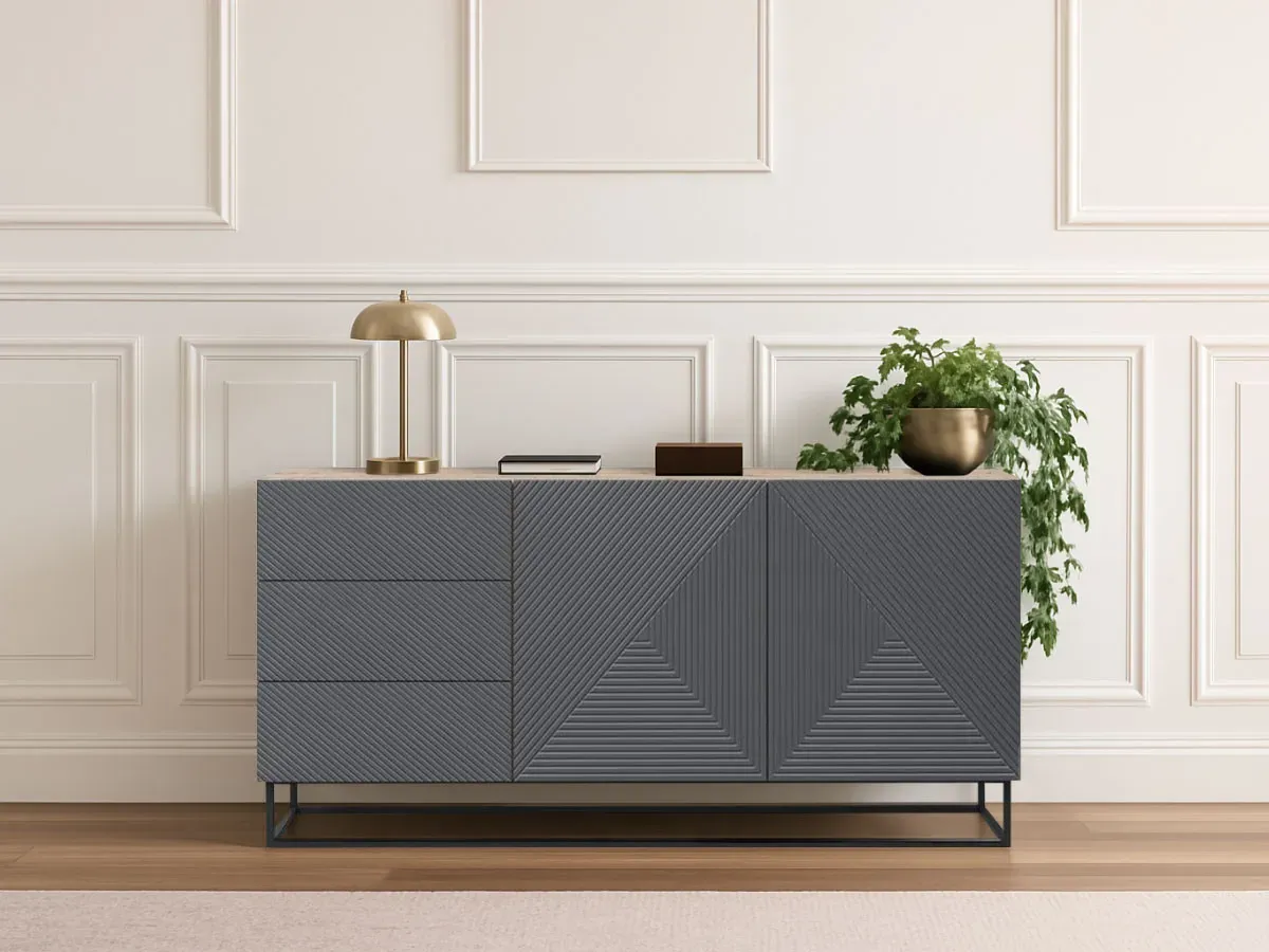 Buffet 2 portes 167 cm ALICE pieds en métal gris foncé   BOBOCHIC