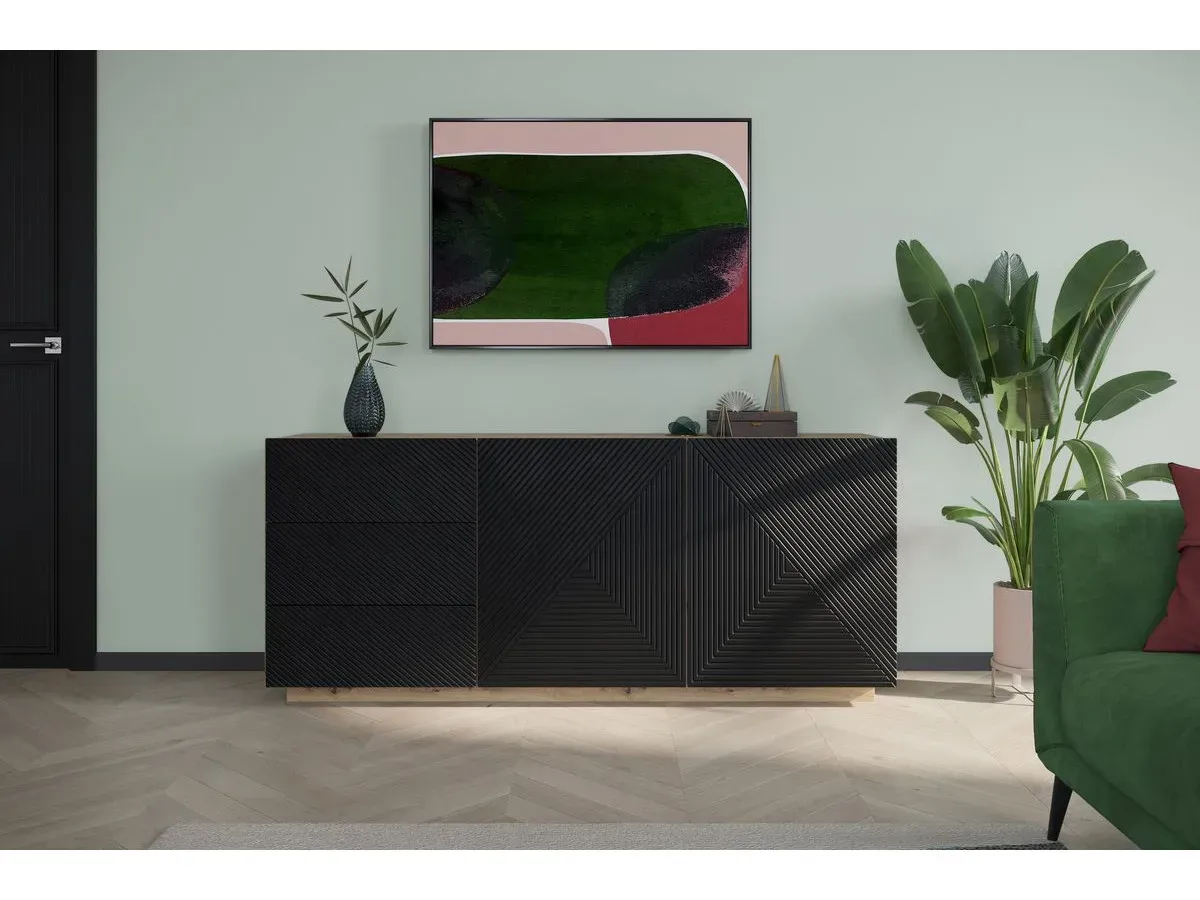 Buffet 2 portes 167 cm ALICE chêne et noir   BOBOCHIC