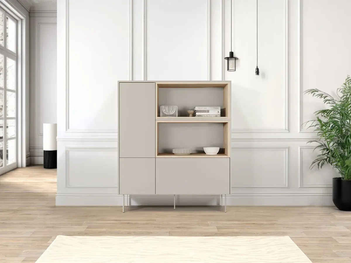 Buffet haut 2 portes 120 cm ATLAS avec niches beige   BOBOCHIC