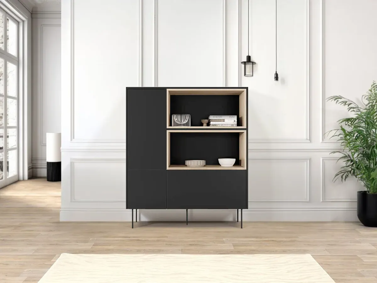 Buffet haut 2 portes 120 cm ATLAS avec niches noir   BOBOCHIC