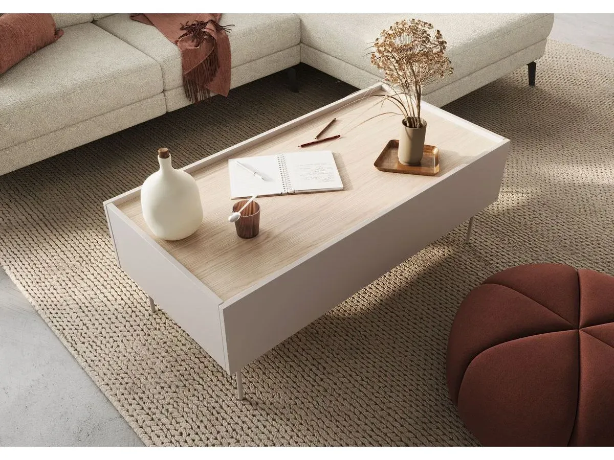 Table basse avec 2 tiroirs 120 cm ATLAS beige   BOBOCHIC