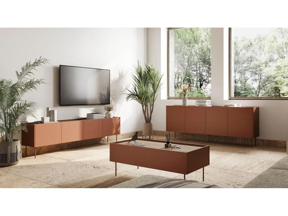 Meuble TV 4 portes 220 cm ATLAS rouge   BOBOCHIC