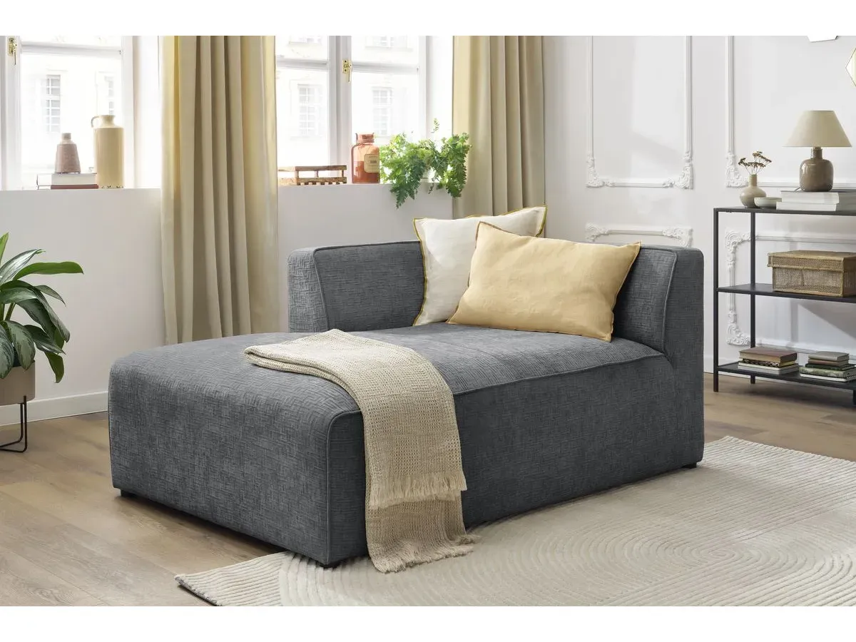Méridienne pour canapé modulable MEGEVE tissu texturé gris foncé  angle gauche BOBOCHIC 1 places