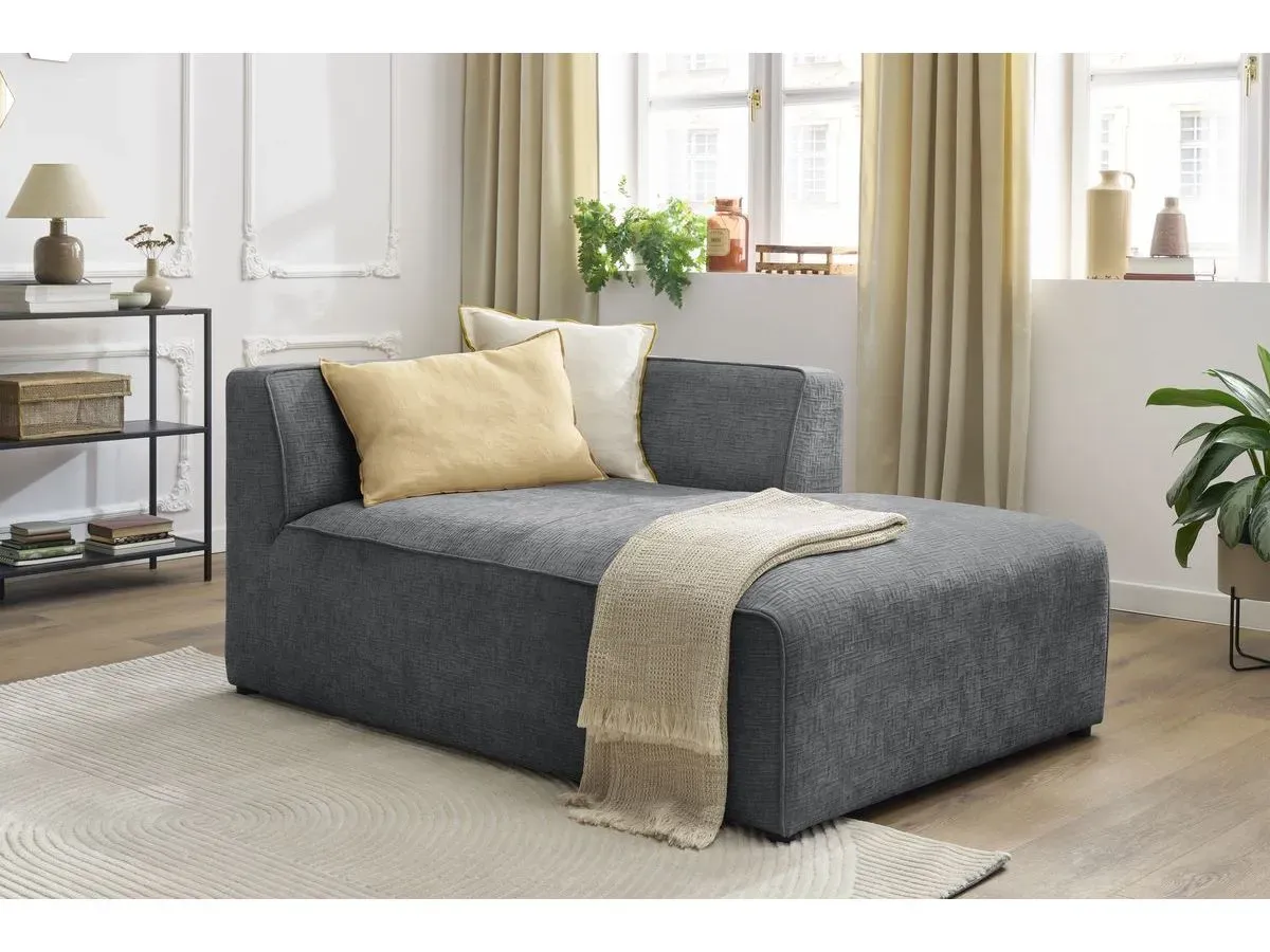 Méridienne pour canapé modulable MEGEVE tissu texturé gris foncé  angle droit BOBOCHIC 1 places