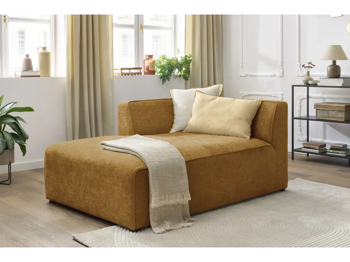 Méridienne pour canapé modulable MEGEVE tissu texturé jaune  angle gauche BOBOCHIC 1 places