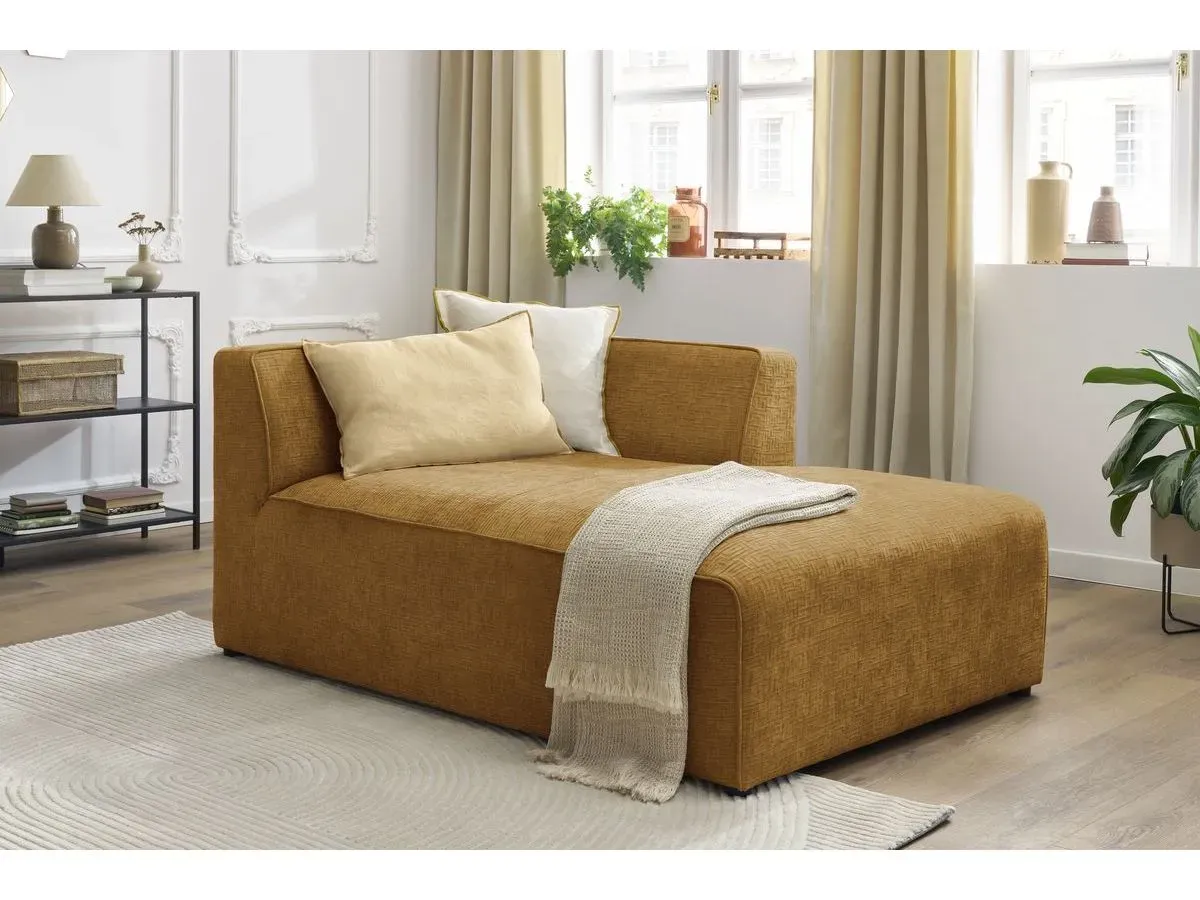 Méridienne pour canapé modulable MEGEVE tissu texturé jaune  angle droit BOBOCHIC 1 places