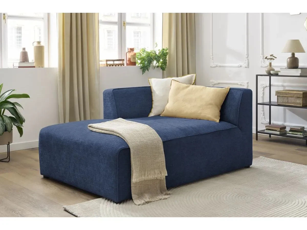 Méridienne pour canapé modulable MEGEVE tissu texturé bleu foncé  angle gauche BOBOCHIC 1 places
