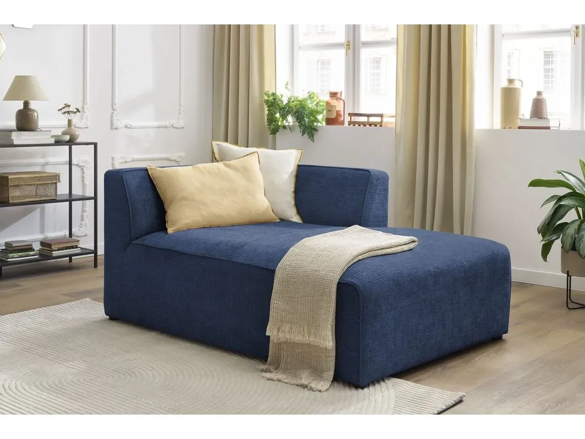 Méridienne pour canapé modulable MEGEVE tissu texturé bleu foncé  angle droit BOBOCHIC 1 places