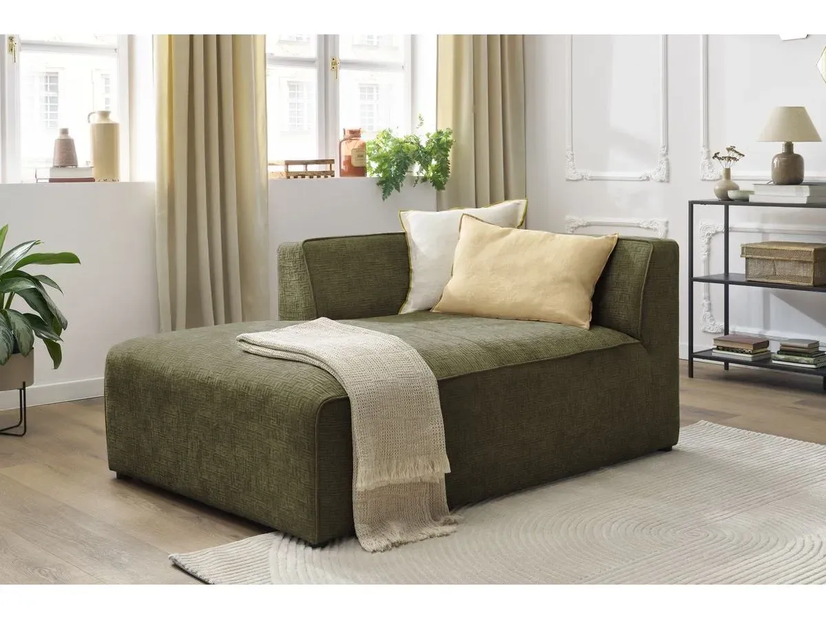 Méridienne pour canapé modulable MEGEVE tissu texturé vert  angle gauche BOBOCHIC 1 places