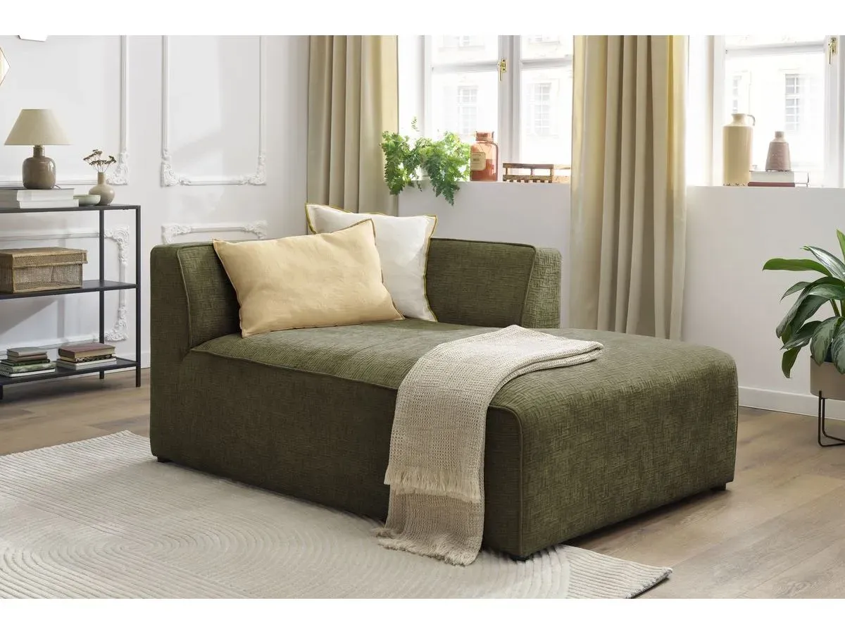 Méridienne pour canapé modulable MEGEVE tissu texturé vert  angle droit BOBOCHIC 1 places