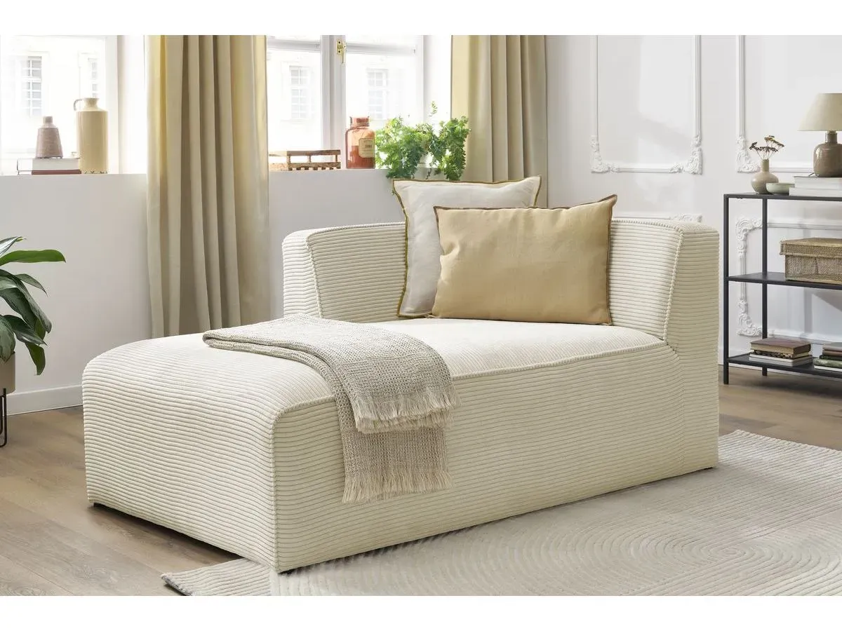 Méridienne pour canapé modulable MEGEVE tissu velours côtelé beige  angle gauche BOBOCHIC 1 places