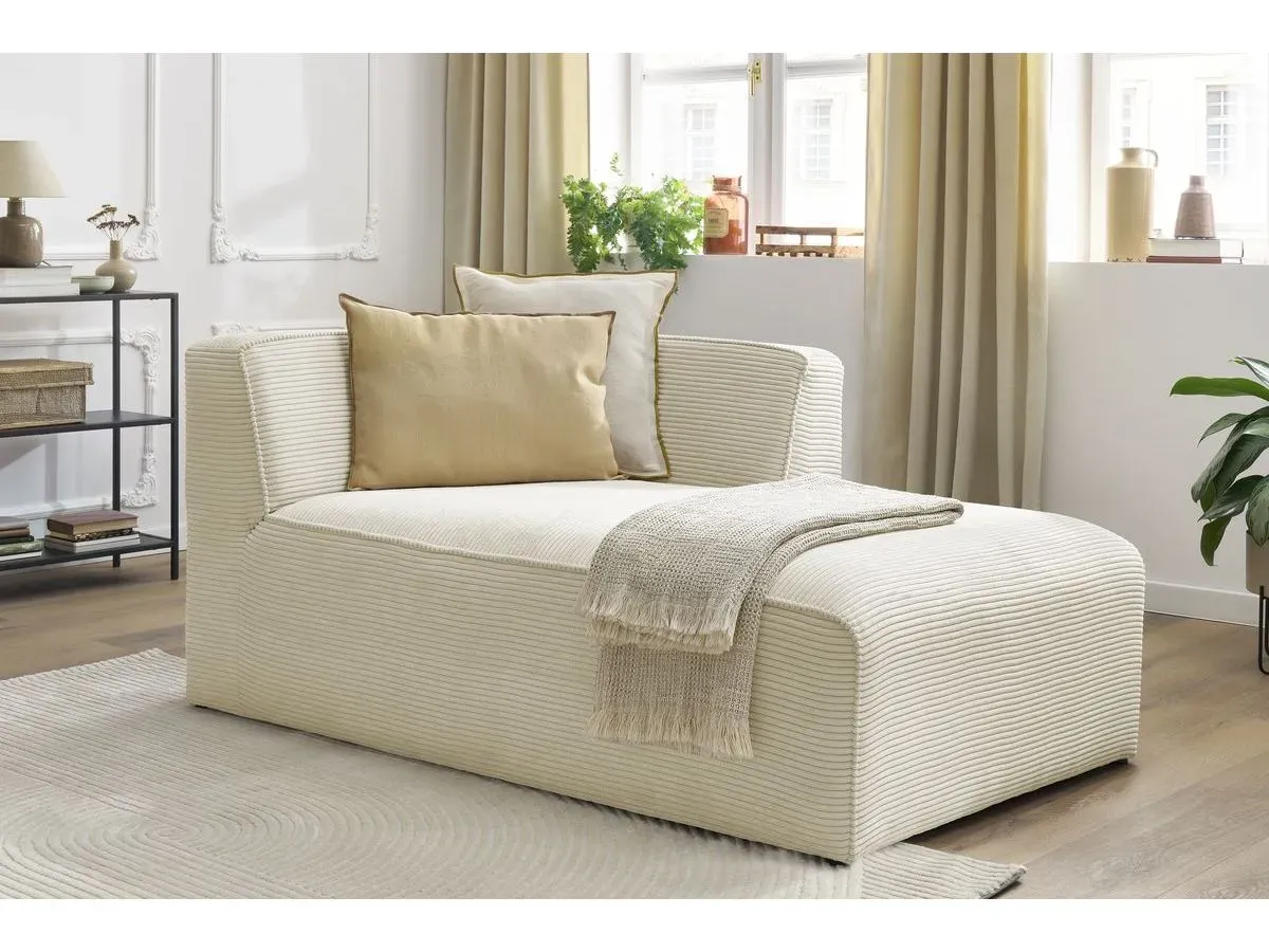 Méridienne pour canapé modulable MEGEVE tissu velours côtelé beige  angle droit BOBOCHIC 1 places