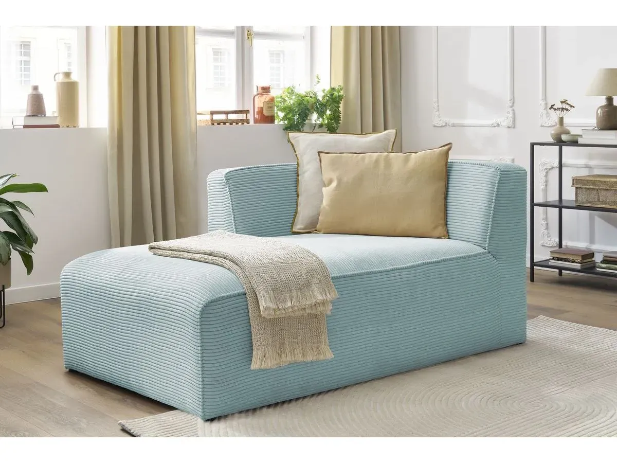 Méridienne pour canapé modulable MEGEVE tissu velours côtelé bleu clair  angle gauche BOBOCHIC 1 places