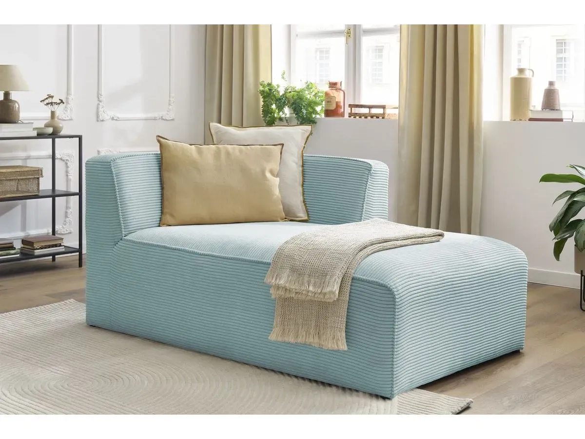 Méridienne pour canapé modulable MEGEVE tissu velours côtelé bleu clair  angle droit BOBOCHIC 1 places