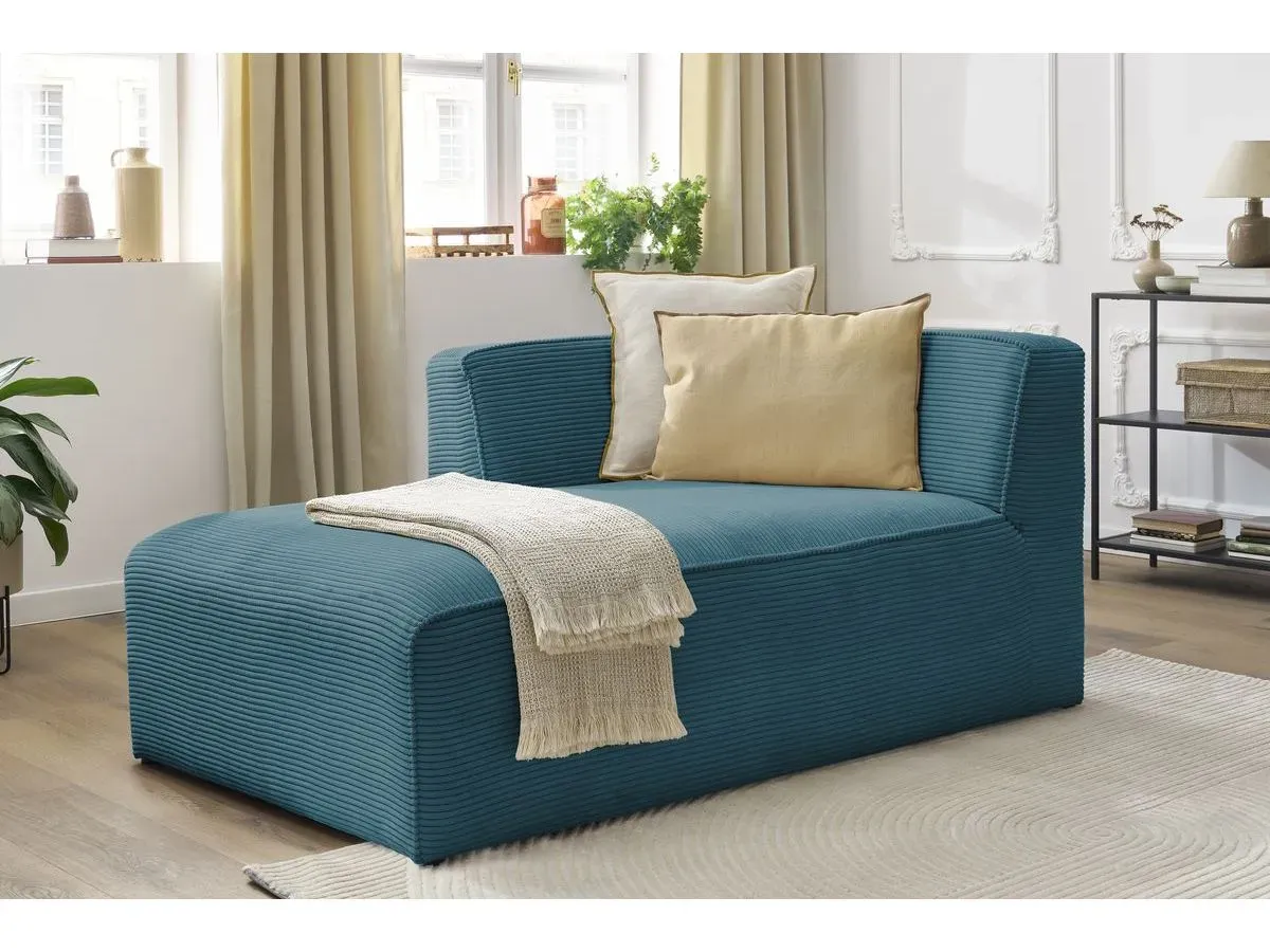 Méridienne pour canapé modulable MEGEVE tissu velours côtelé bleu foncé  angle gauche BOBOCHIC 1 places