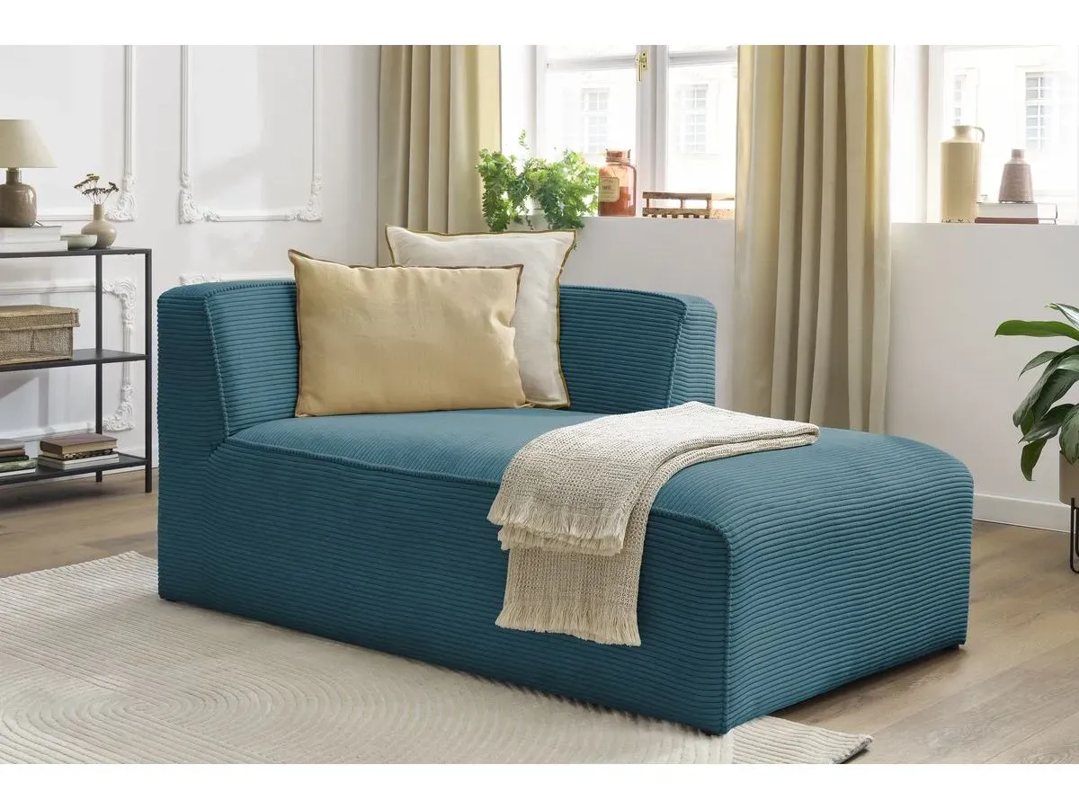 Méridienne pour canapé modulable MEGEVE tissu velours côtelé bleu foncé  angle droit BOBOCHIC 1 places